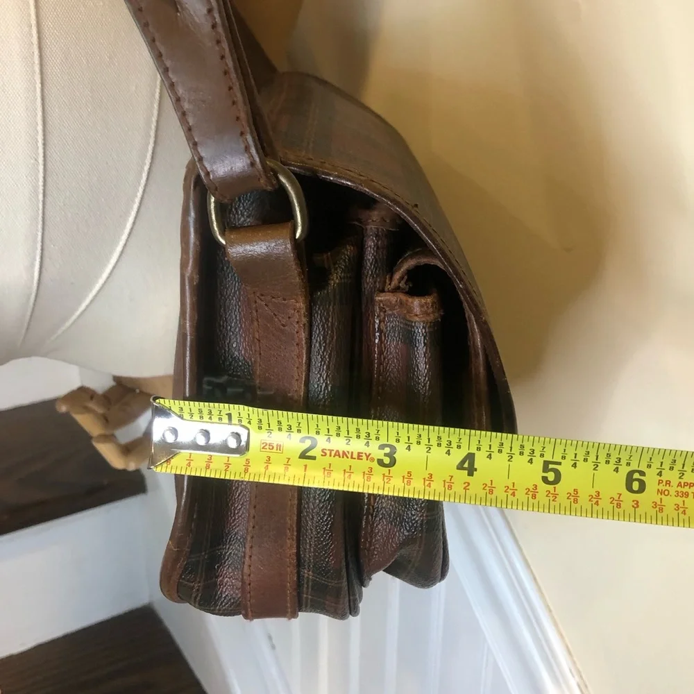 RALPH LAUREN Brown Tartan Plaid Multi Pocket Crossbody Messenger Saddle Bag